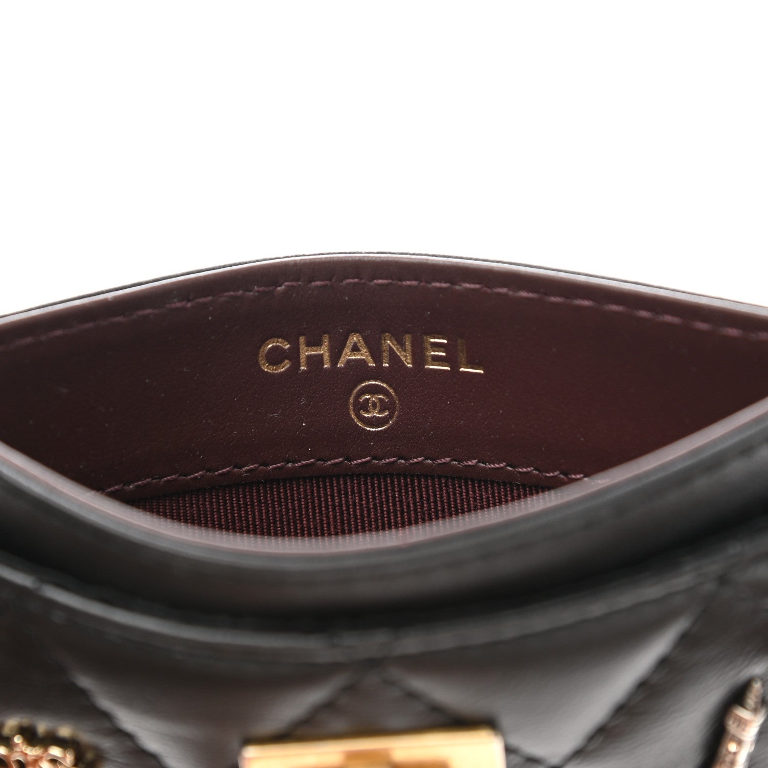 Chanel Aged Calfskin Quilted Lucky Charms Reissue Card Holder Black 6 of 9