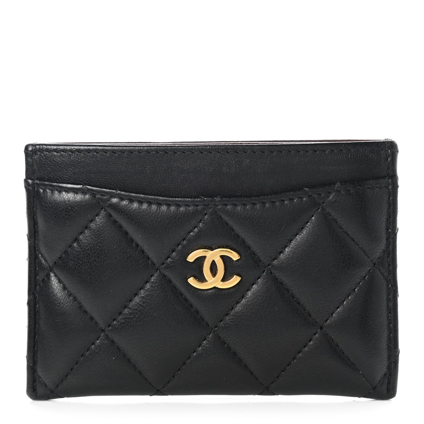 Lambskin Quilted Card Holder Black
