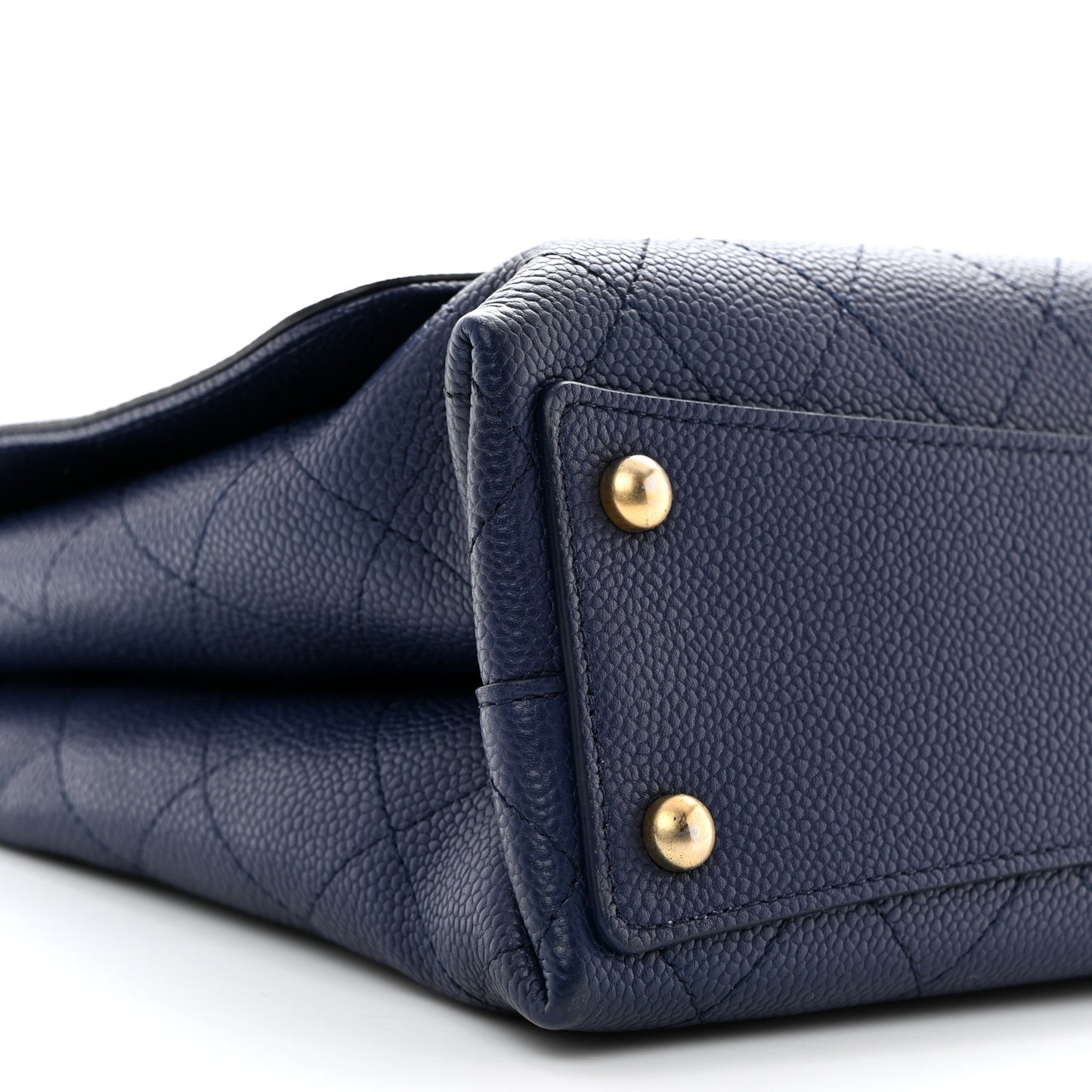 Caviar Diamond Stitched Top Handle Flap Navy