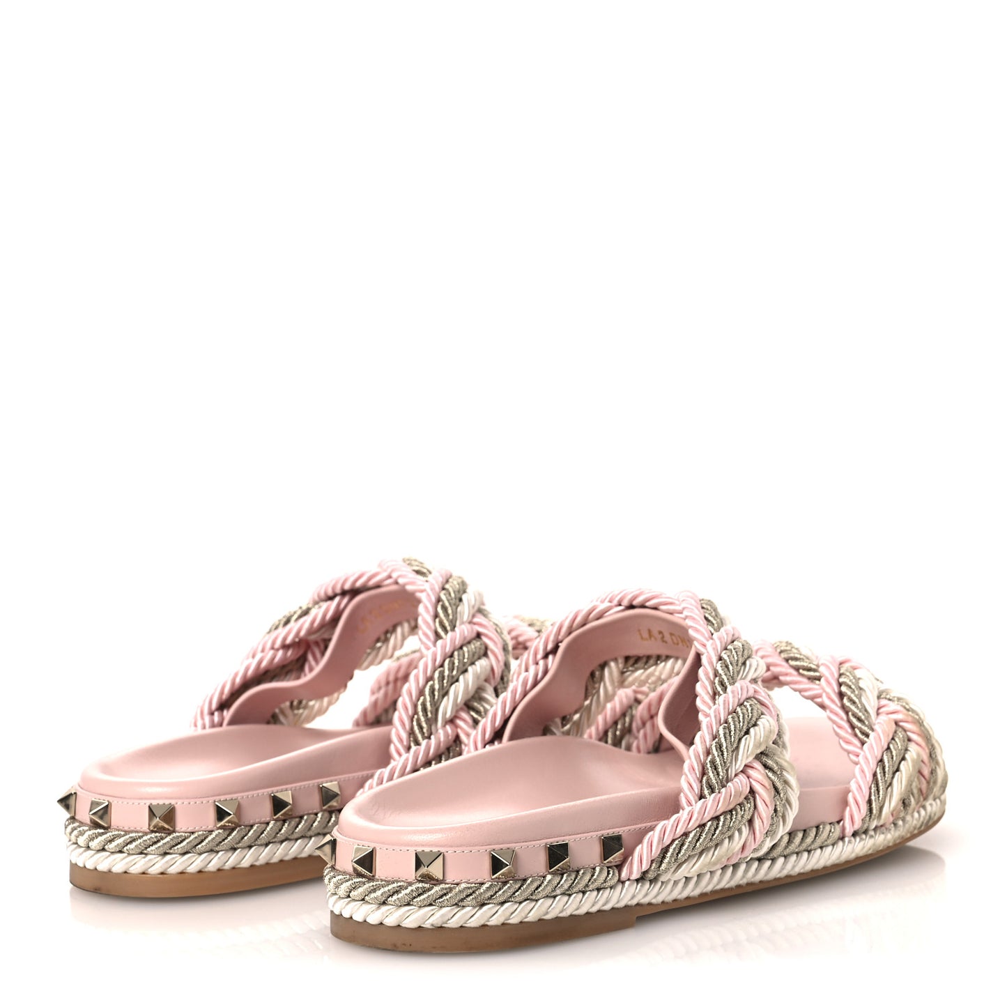 Silk Cord Calfskin Rockstud Rope Espadrille Wedge Sandals 39 Pink