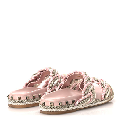 Valentino Garavani Silk Cord Calfskin Rockstud Rope Espadrille Wedge Sandals 39 Pink 5 of 11