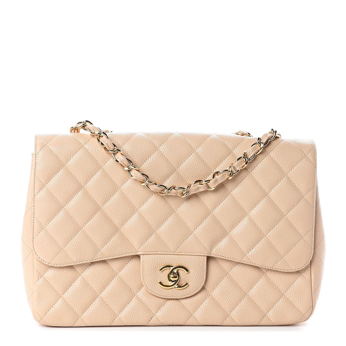 Caviar Quilted Jumbo Single Flap Beige Clair
