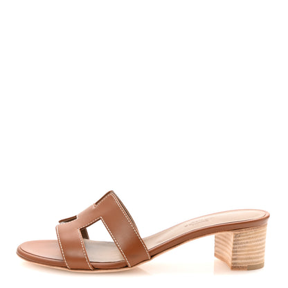 Hermes Calfskin Oasis Sandals 37.5 Gold 1 of 10