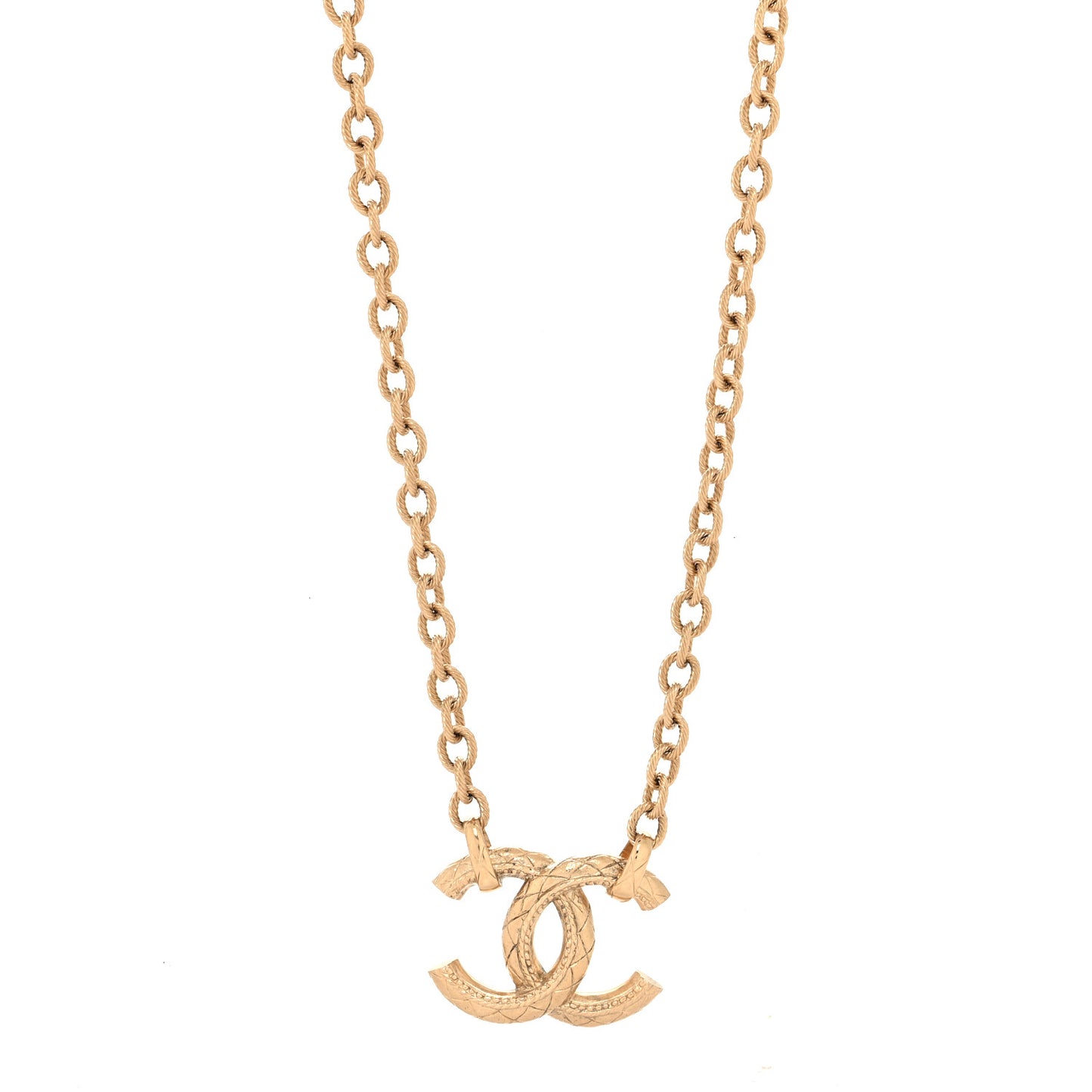 Metal Quilted CC Necklace Gold
