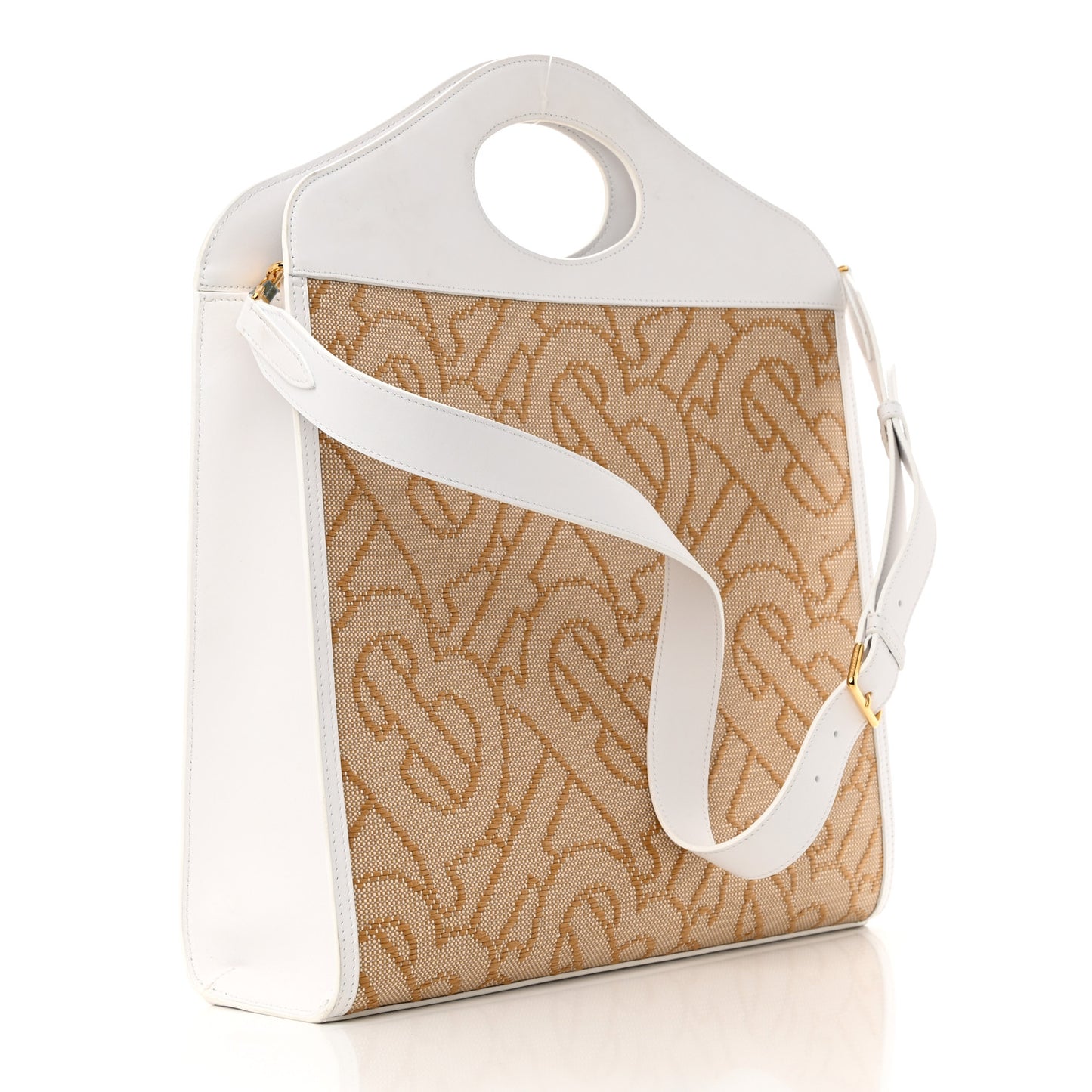 Monogram Canvas Smooth Calfskin Medium Pocket Bag White Beige