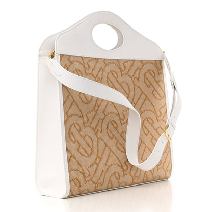 Burberry Monogram Canvas Smooth Calfskin Medium Pocket Bag White Beige 3 of 16