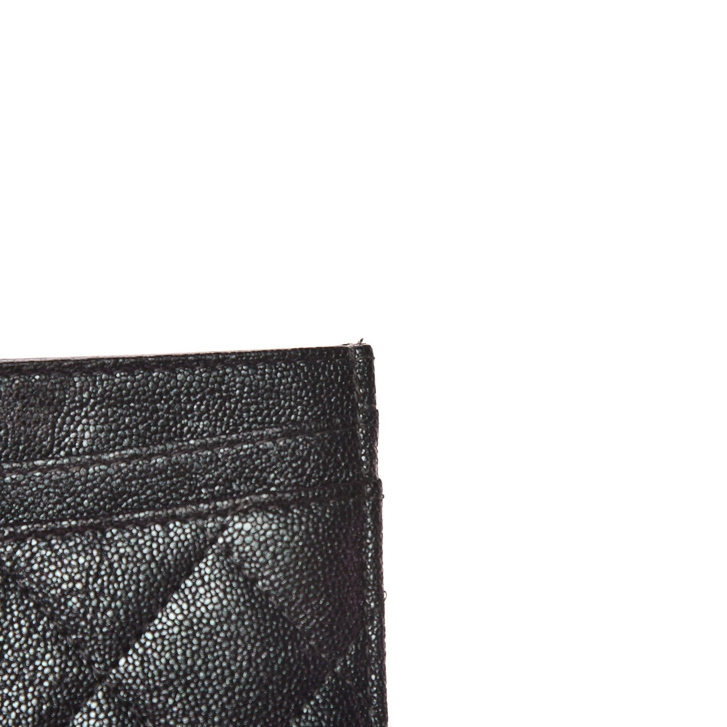 Iridescent Caviar Quilted Card Holder Black