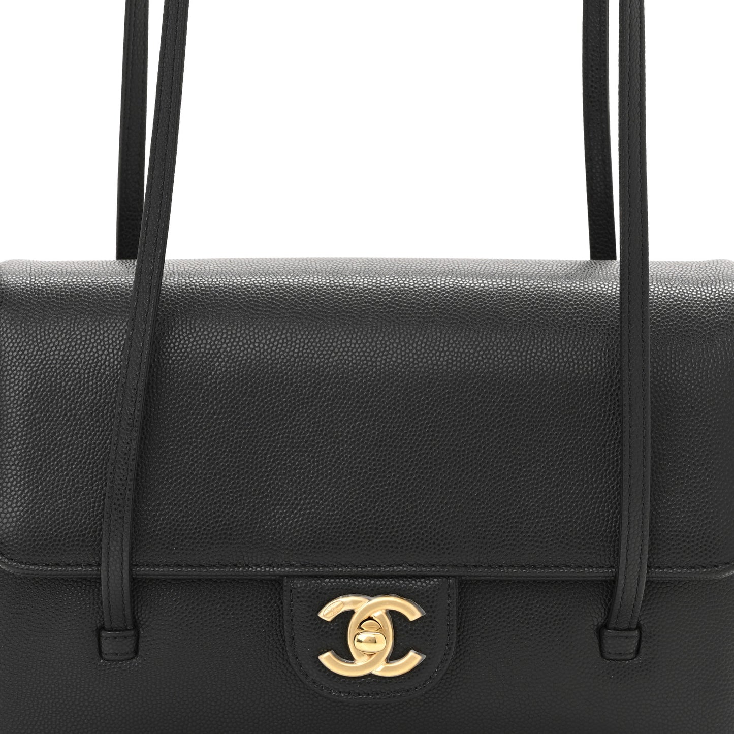 Shiny Caviar Small Preppy Shoulder Bag Black