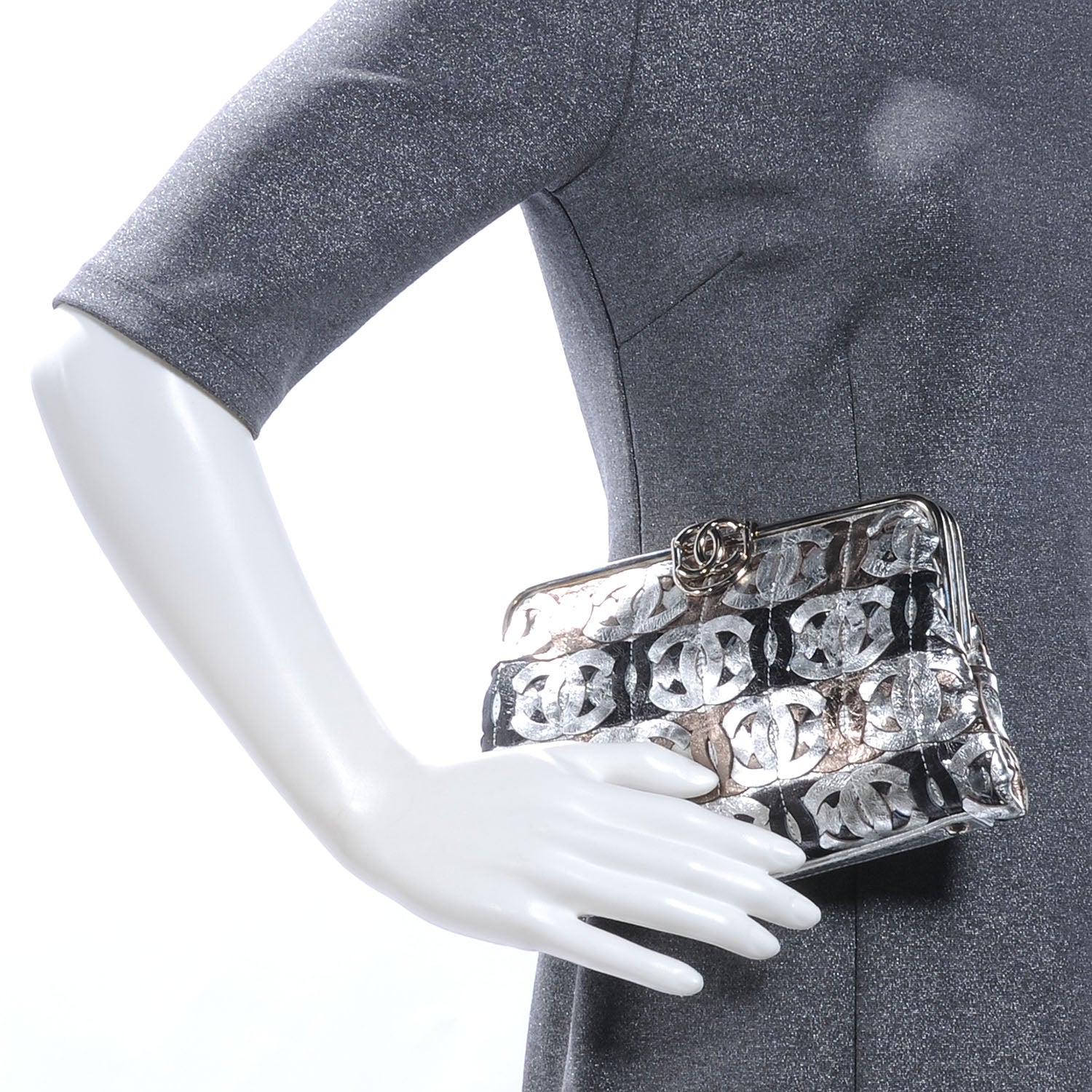 Chanel Calfskin Crackled CC Mix Frame Clutch Gold Silver 2 of 8