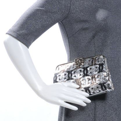 Chanel Calfskin Crackled CC Mix Frame Clutch Gold Silver 2 of 8