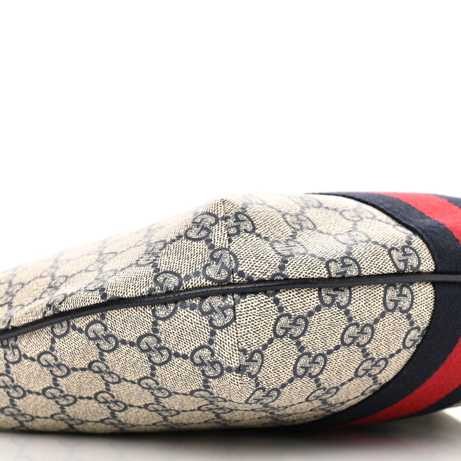 Gucci GG Supreme Monogram Textured Dollar Calfskin Web Small Ophidia Half Moon Hobo Beige Blue 9 of 11