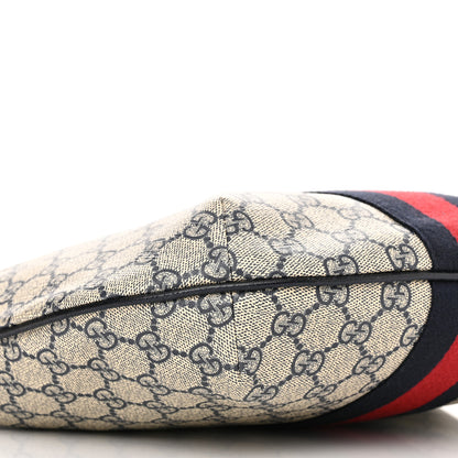 Gucci GG Supreme Monogram Textured Dollar Calfskin Web Small Ophidia Half Moon Hobo Beige Blue 9 of 11