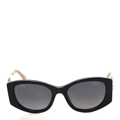 Chanel Acetate Oval Sunglasses 5524 Black Beige 2 of 8