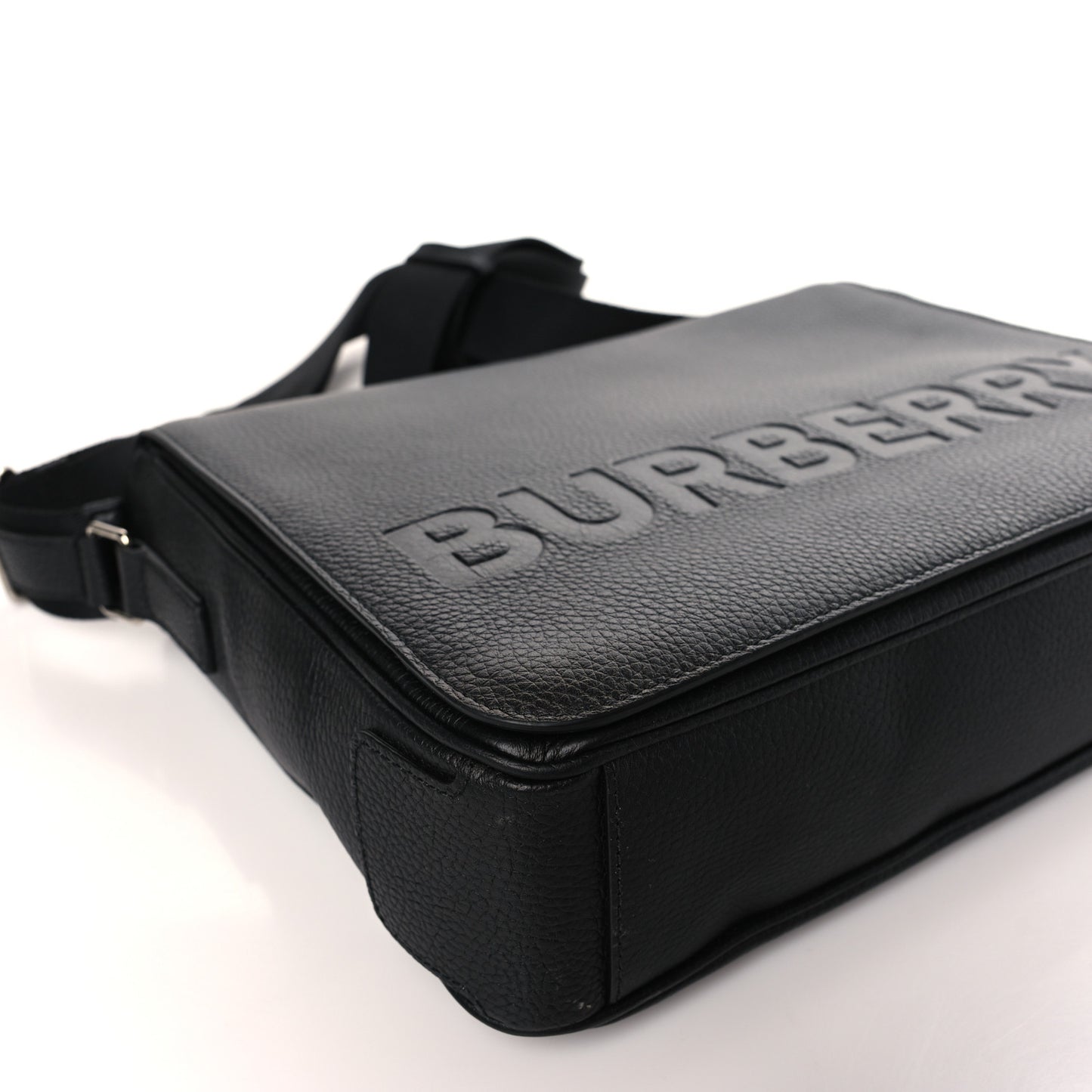 Grainy Calfskin Embossed Bruno Messenger Black