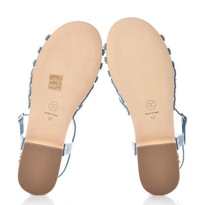Chanel Cork Wood Calfskin Strappy Sandals 42 Blue 5 of 10