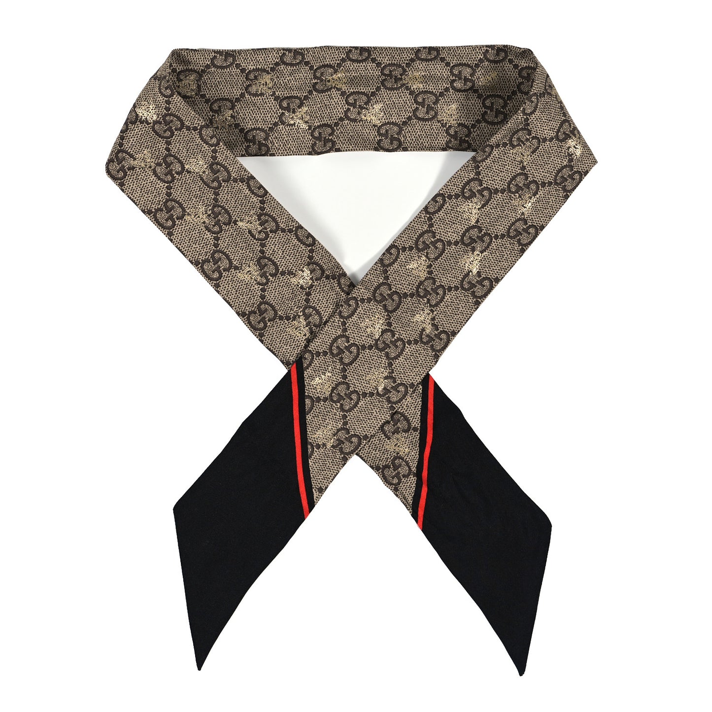 Silk Twill GG Monogram GG Bee Neck Bow Scarf Black Red