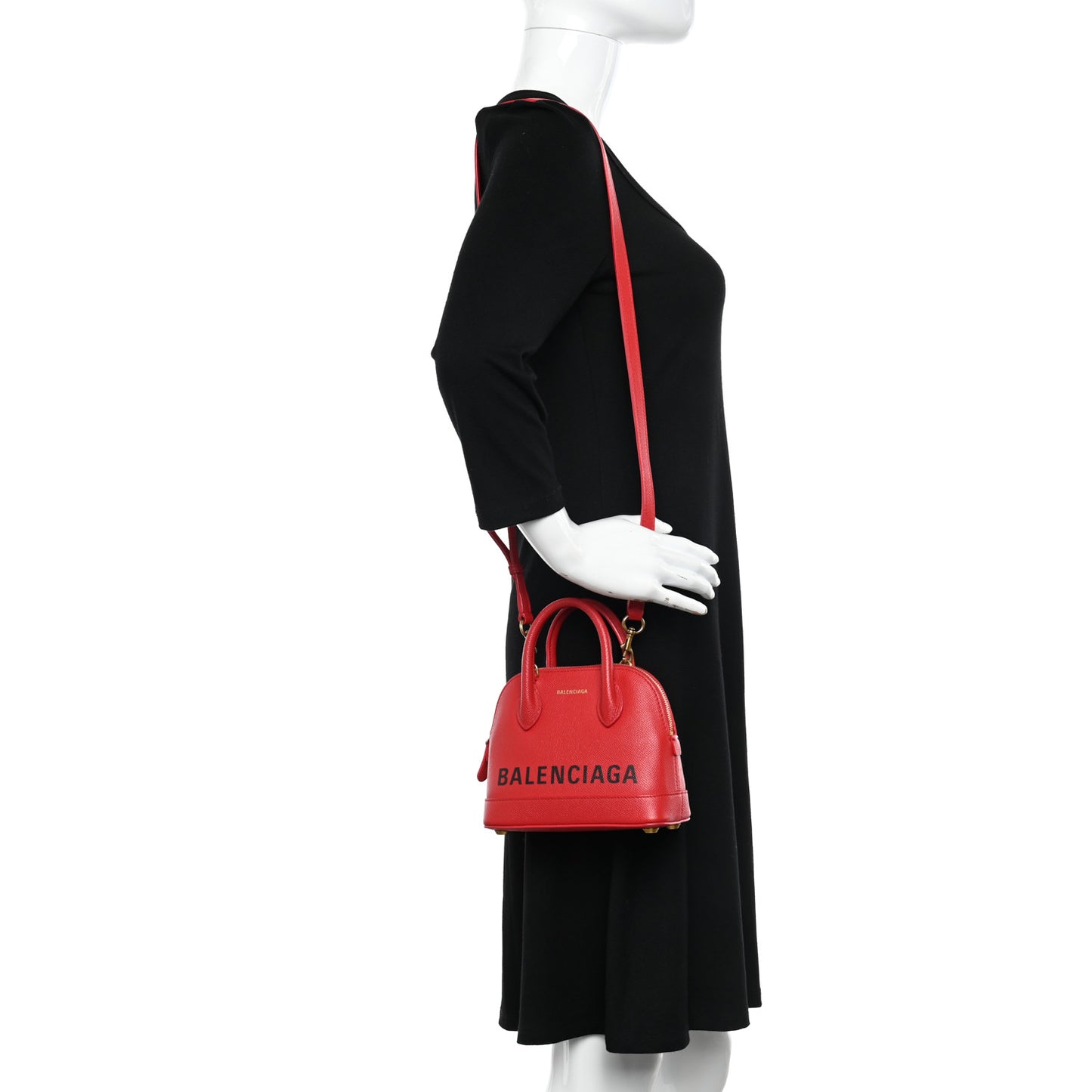 Signature Grained Calfskin Logo XXS Ville Top Handle Bag Rouge Coquelicot Black