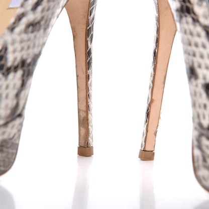 Jimmy Choo Glossy Elaphe Snakeskin Crown Peep Toe Pumps 40 Natural 10 of 12