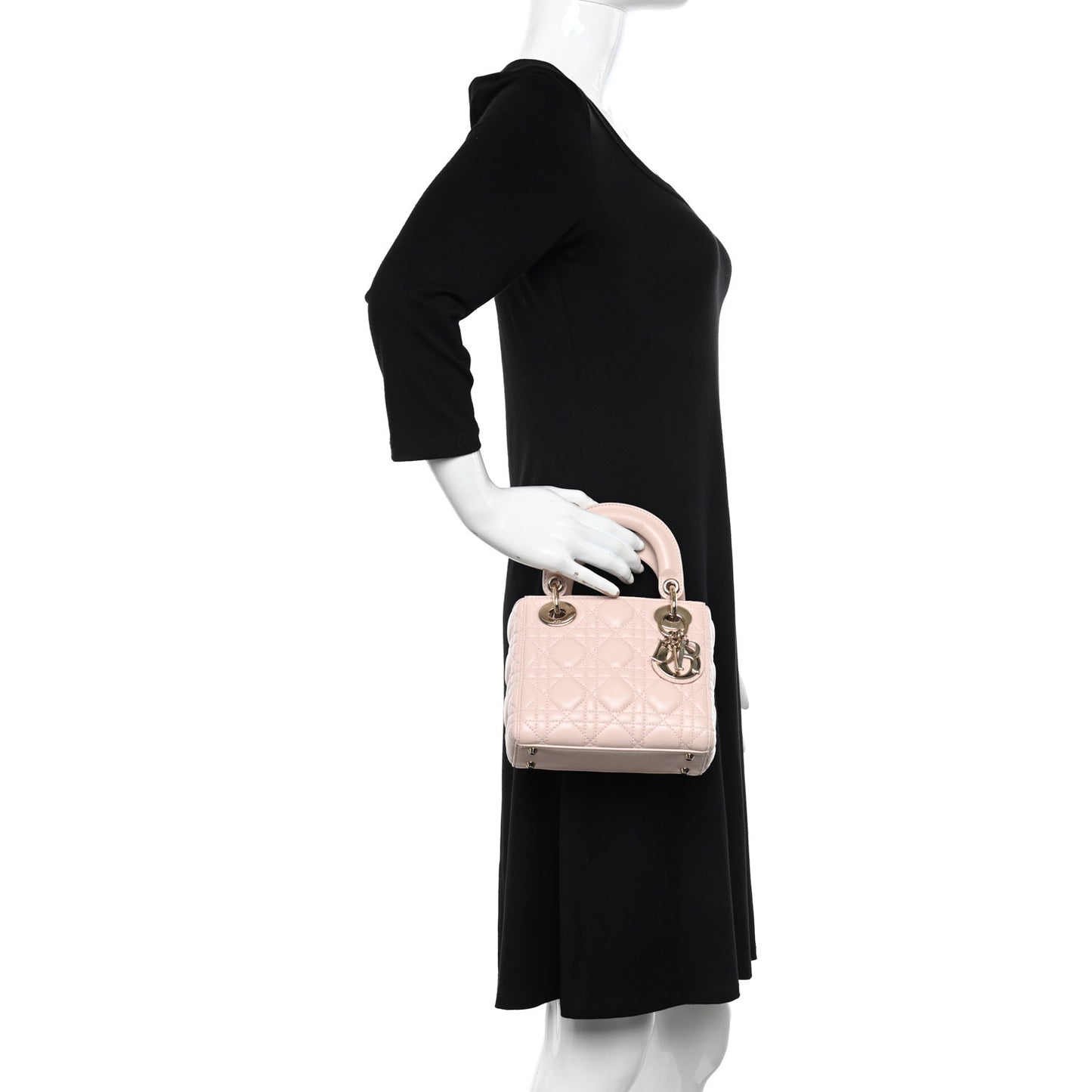 Lambskin Cannage Mini Lady Dior Rose Poudre