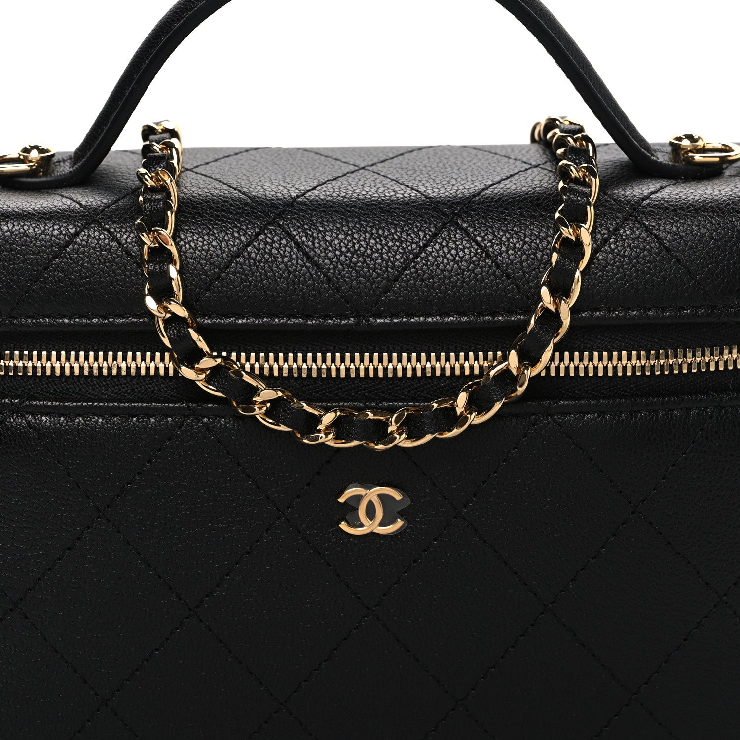 Chanel Goatskin Quilted Top Handle Slim Vanity With Chain Black 8 of 10