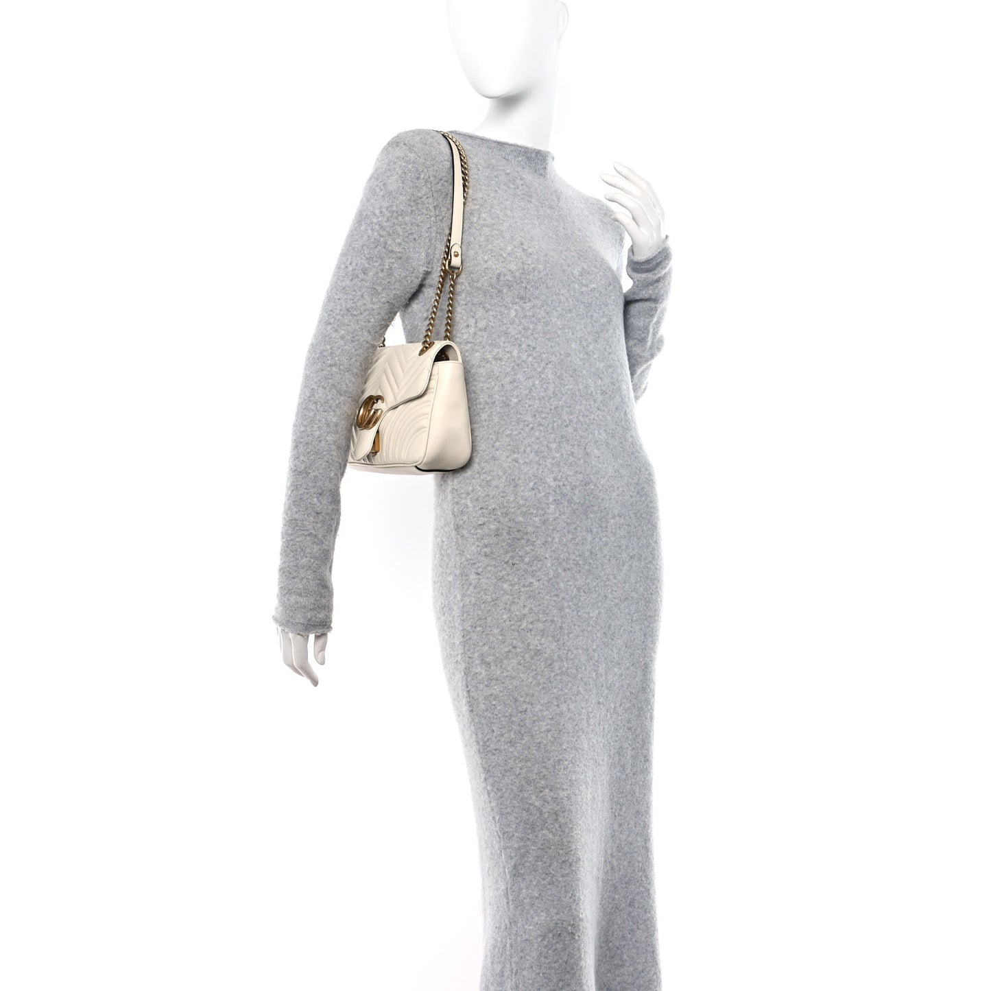 Calfskin Matelasse Small GG Marmont Shoulder Bag White