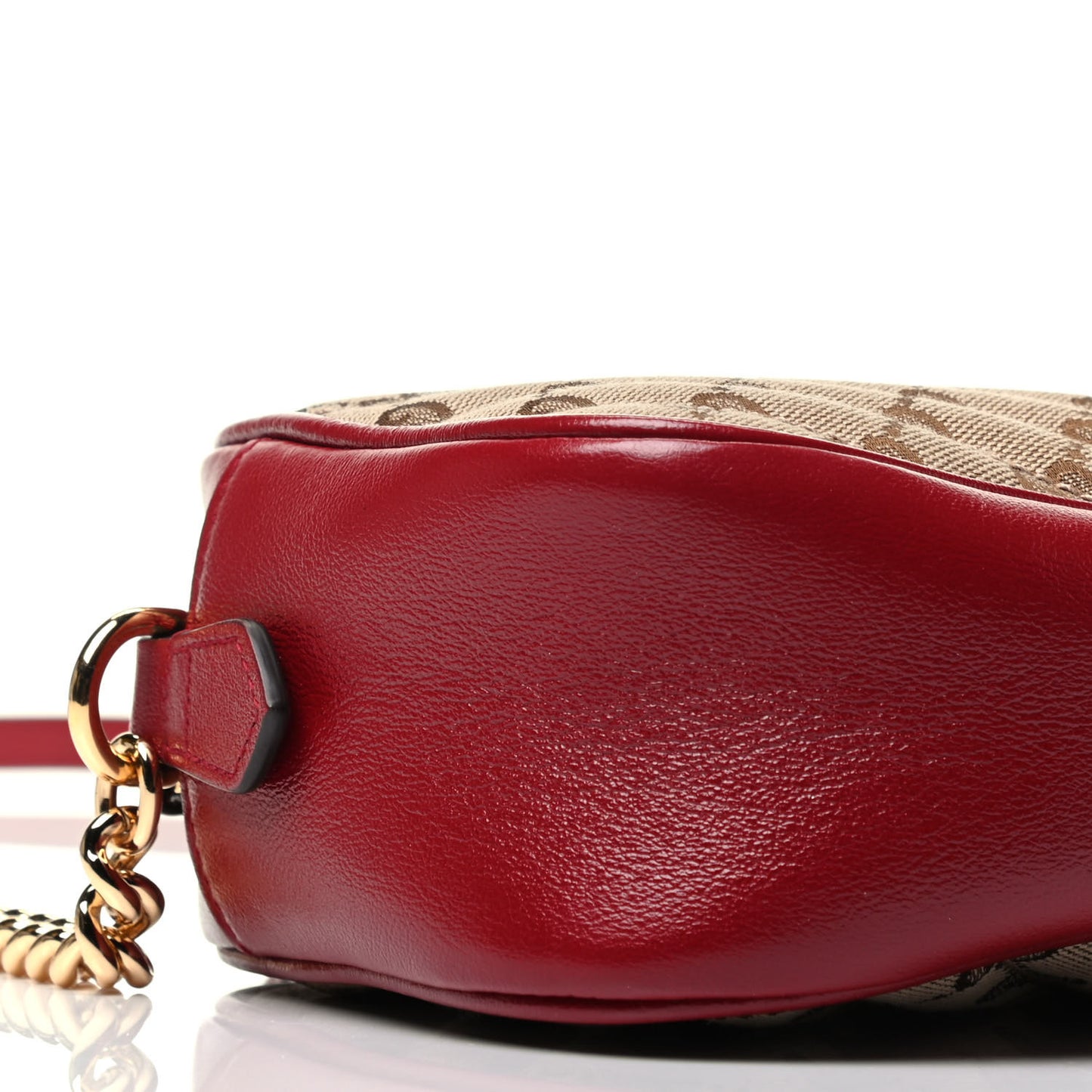Monogram Azalea Calfskin Matelasse Diagonal Small GG Marmont Chain Shoulder Bag Beige Ebony New Cherry Red
