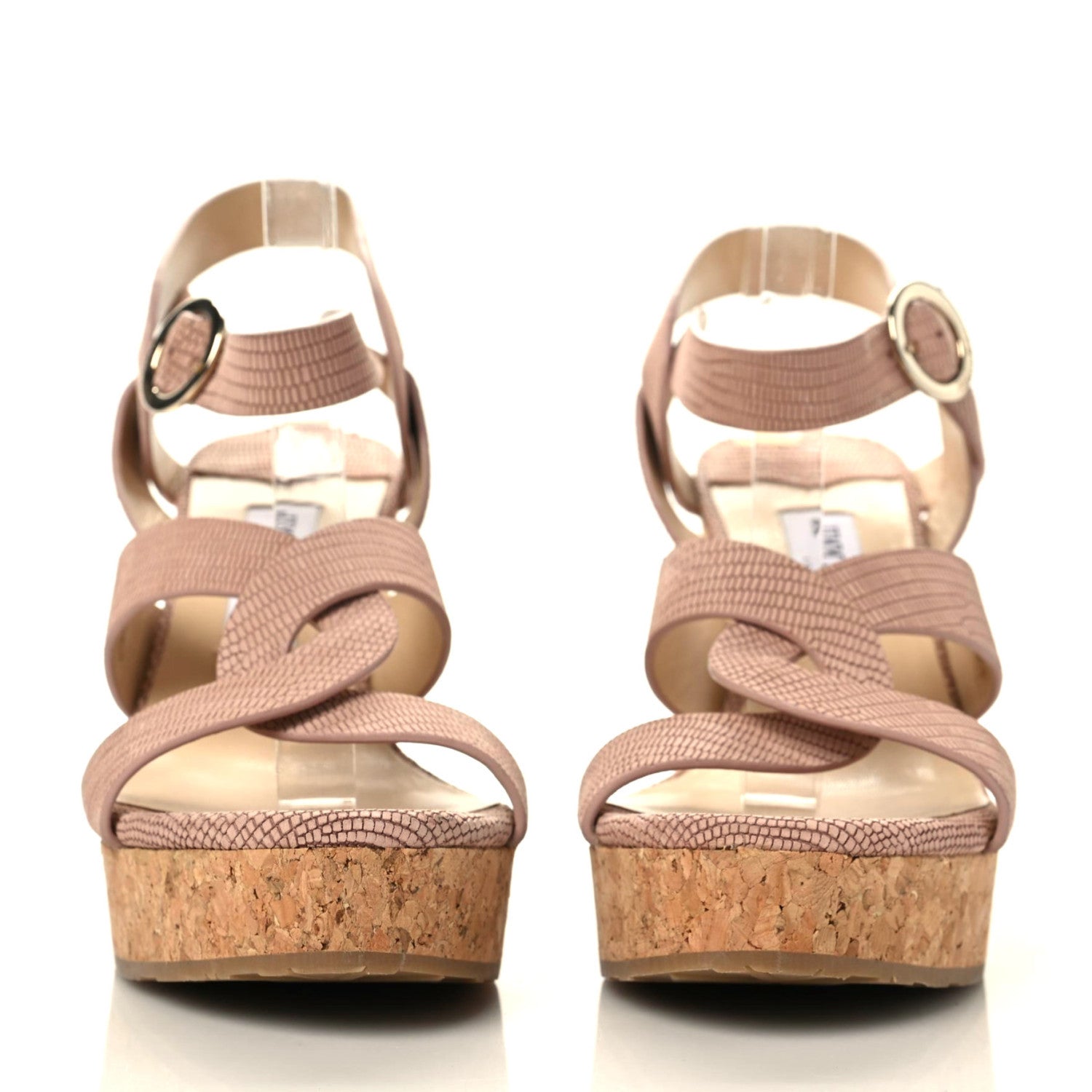 Jimmy Choo Vachetta Embossed Cork Pilar 144 Wedge Sandals 40.5 Nude 2 of 8