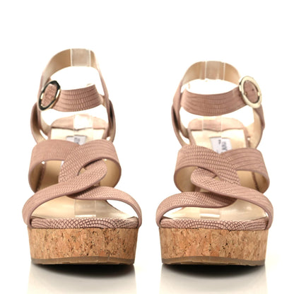 Jimmy Choo Vachetta Embossed Cork Pilar 144 Wedge Sandals 40.5 Nude 2 of 8