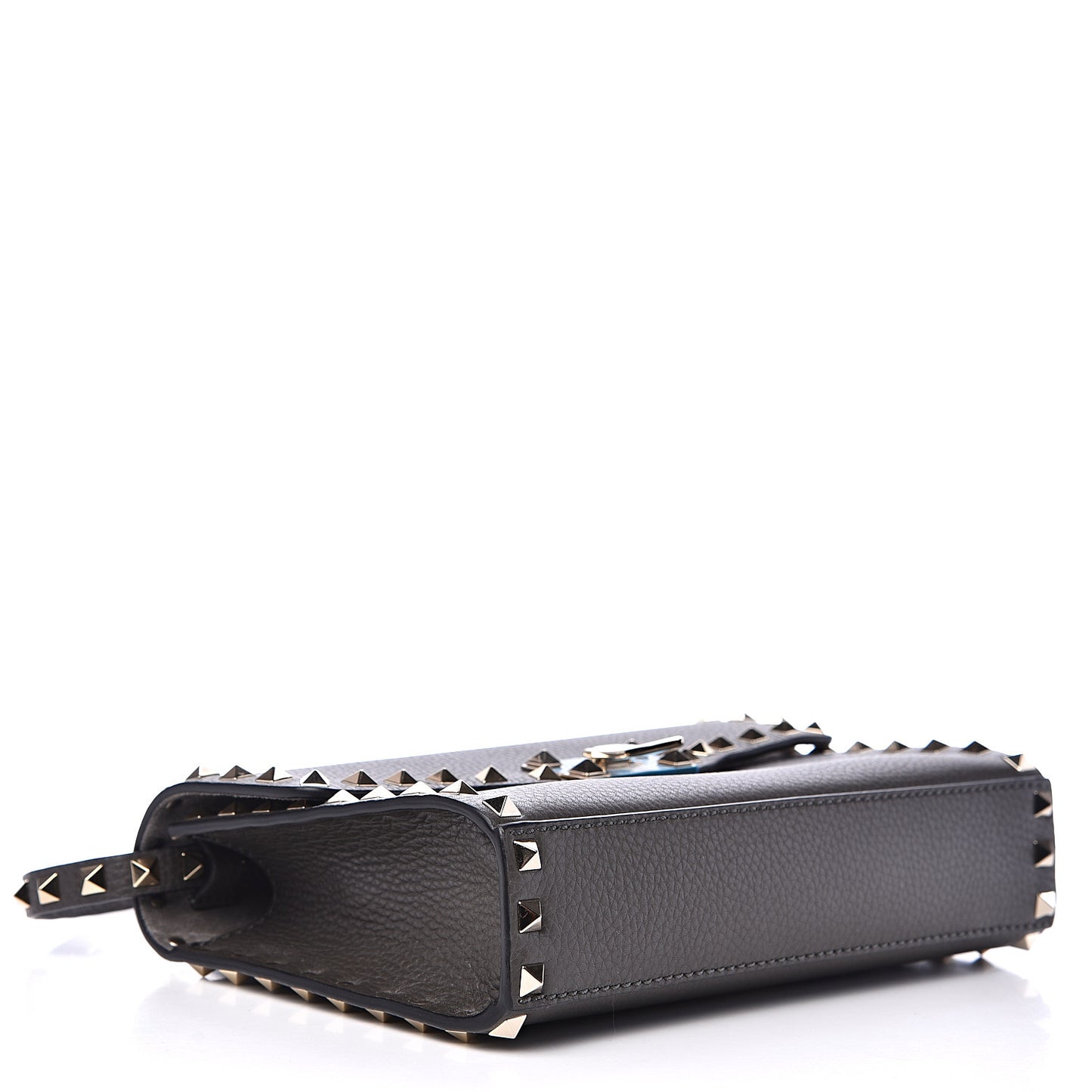 Pebbled Calfskin Medium Rockstud Flip Lock Crossbody Bag Graphite