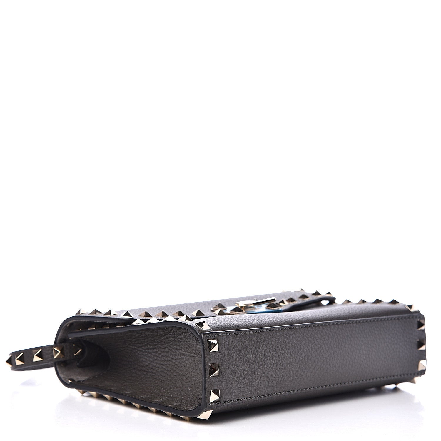 Valentino Garavani Pebbled Calfskin Medium Rockstud Flip Lock Crossbody Bag Graphite 3 of 9