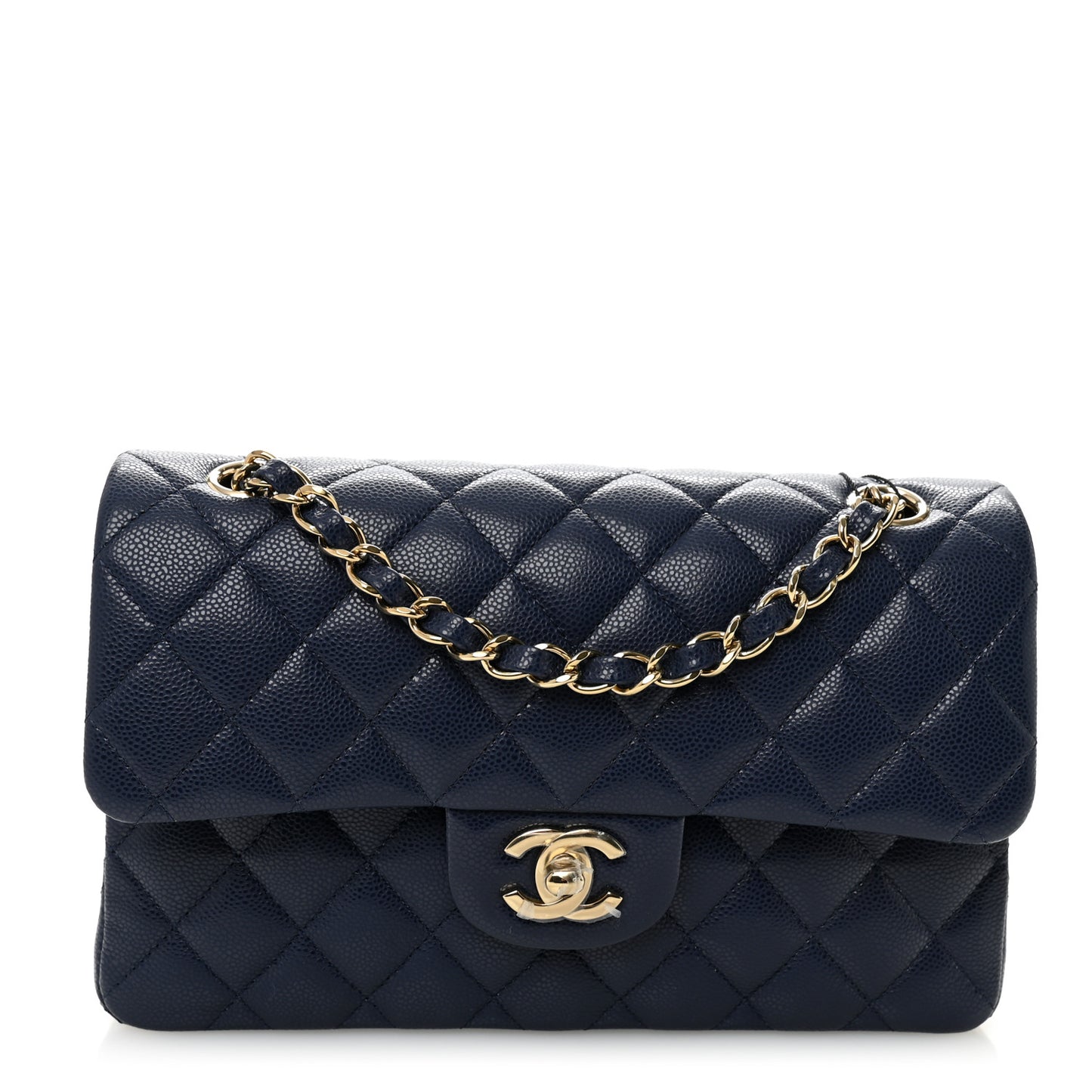 Caviar Quilted Small Double Flap Dark Navy
