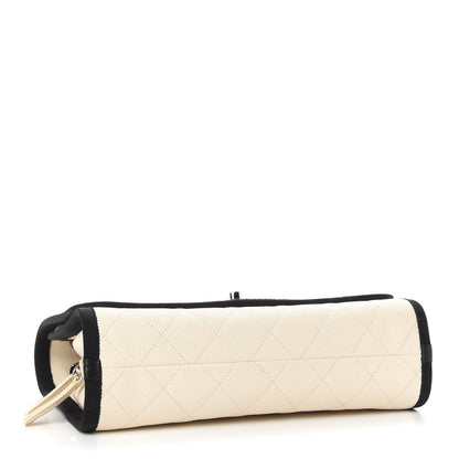 Chanel Caviar Grosgrain Quilted Top Handle CC Flap Beige Black 6 of 13