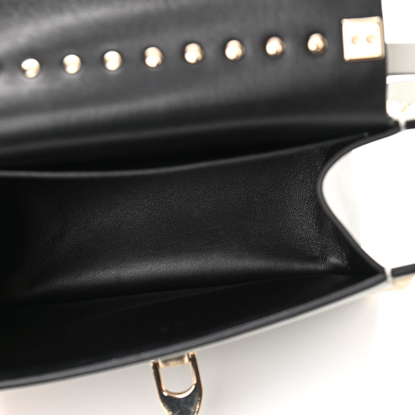 Calfskin Rockstud Overlay Flap Top Handle Bag Light Grey