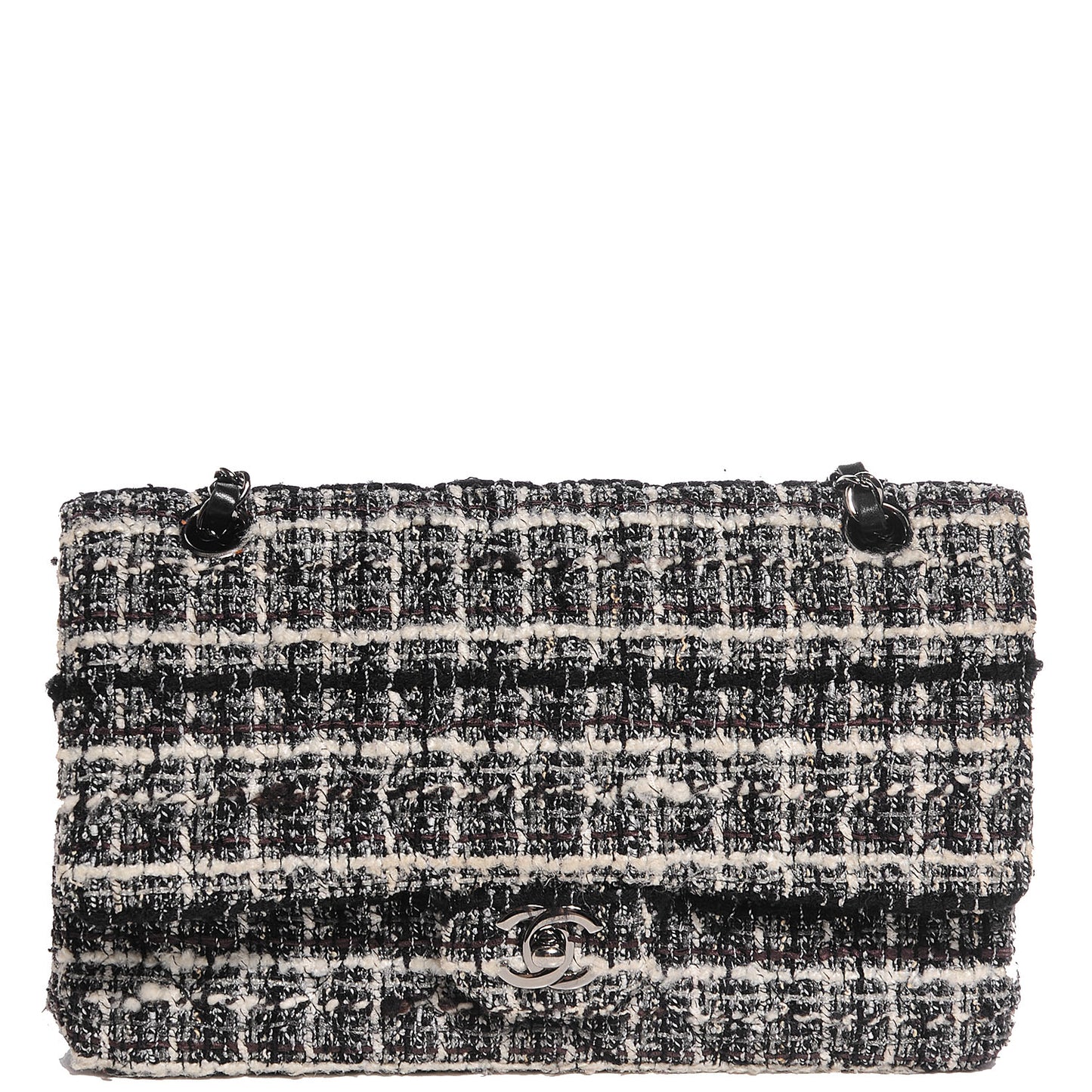 Tweed Medium Double Flap Black White