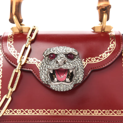 Gucci Calfskin Lisse Cornice Crystal Mini Thiara Top Handle Bag Cerise Red Gold Multicolor 10 of 10