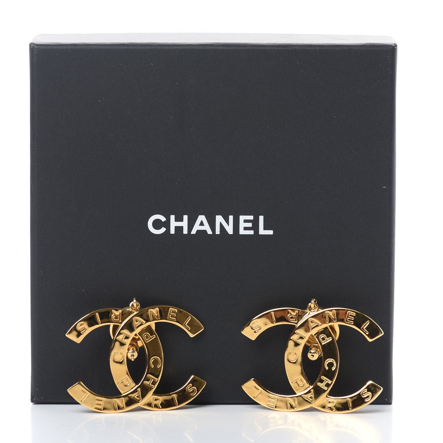 Metal Large Paris Button Earrings Gold