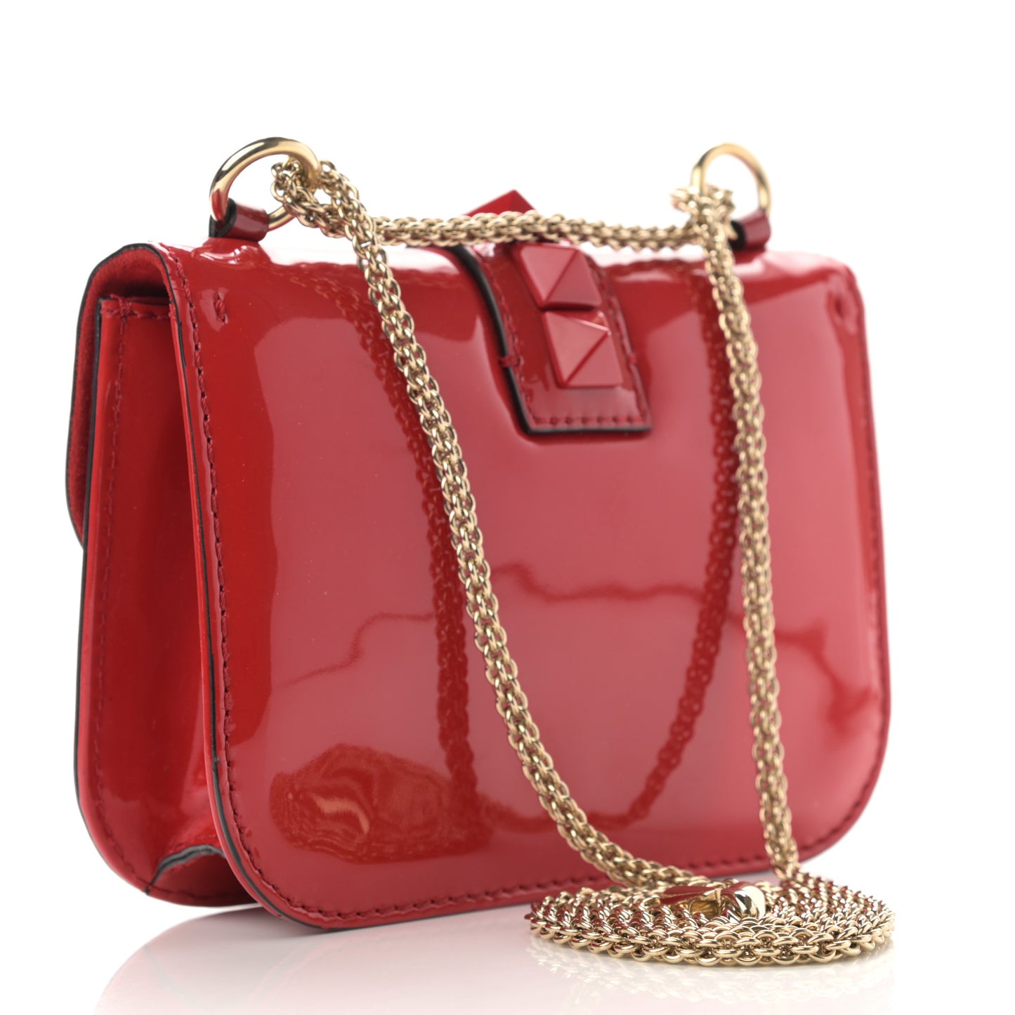 Patent Monochrome Small Glam Lock Rockstud Flap Rosso Valentino