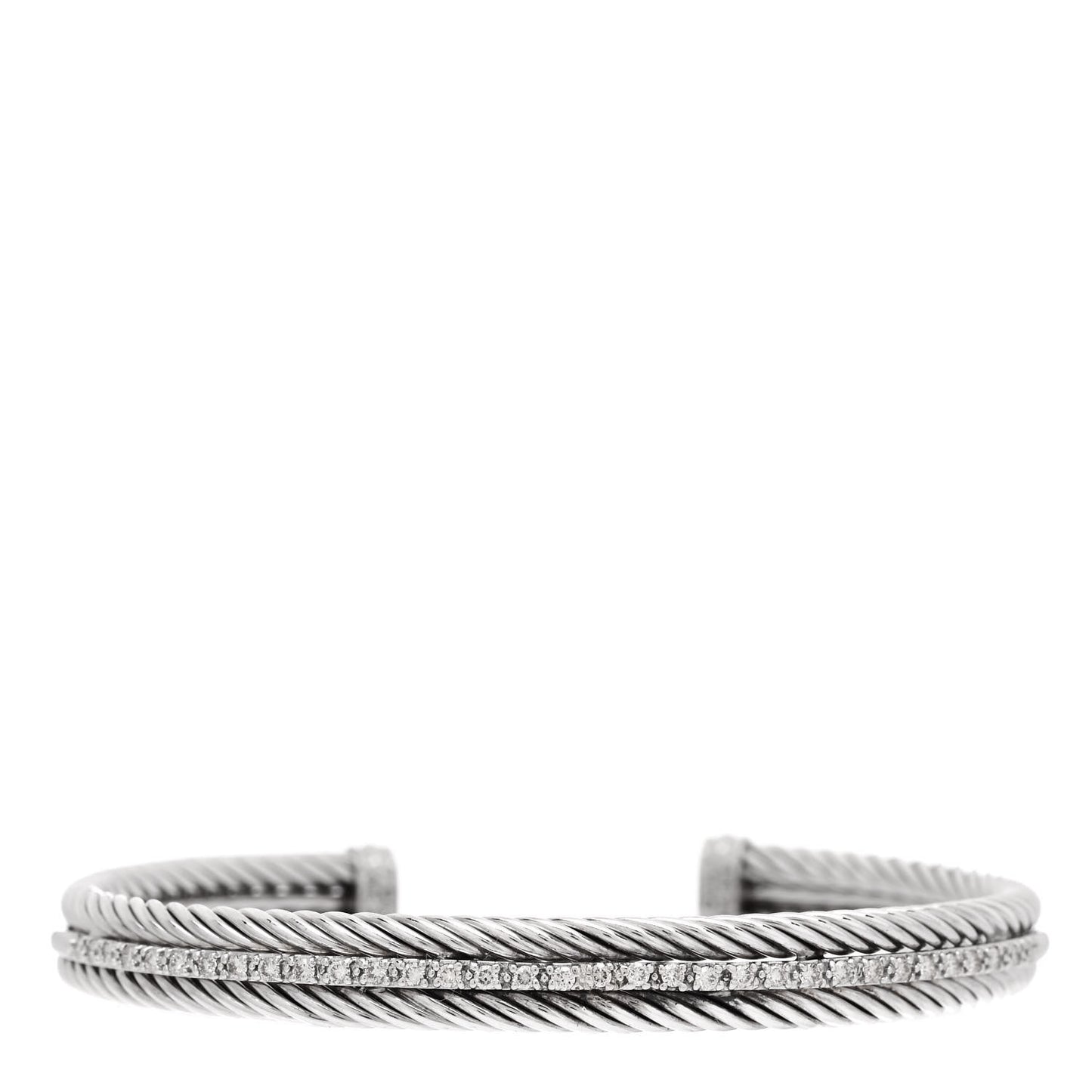 Sterling Silver 14K White Gold Diamond 7mm Cable Classics Cuff Bracelet