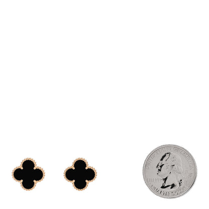 Van Cleef & Arpels 18K Yellow Gold Black Onyx Vintage Alhambra Earrings 2 of 4