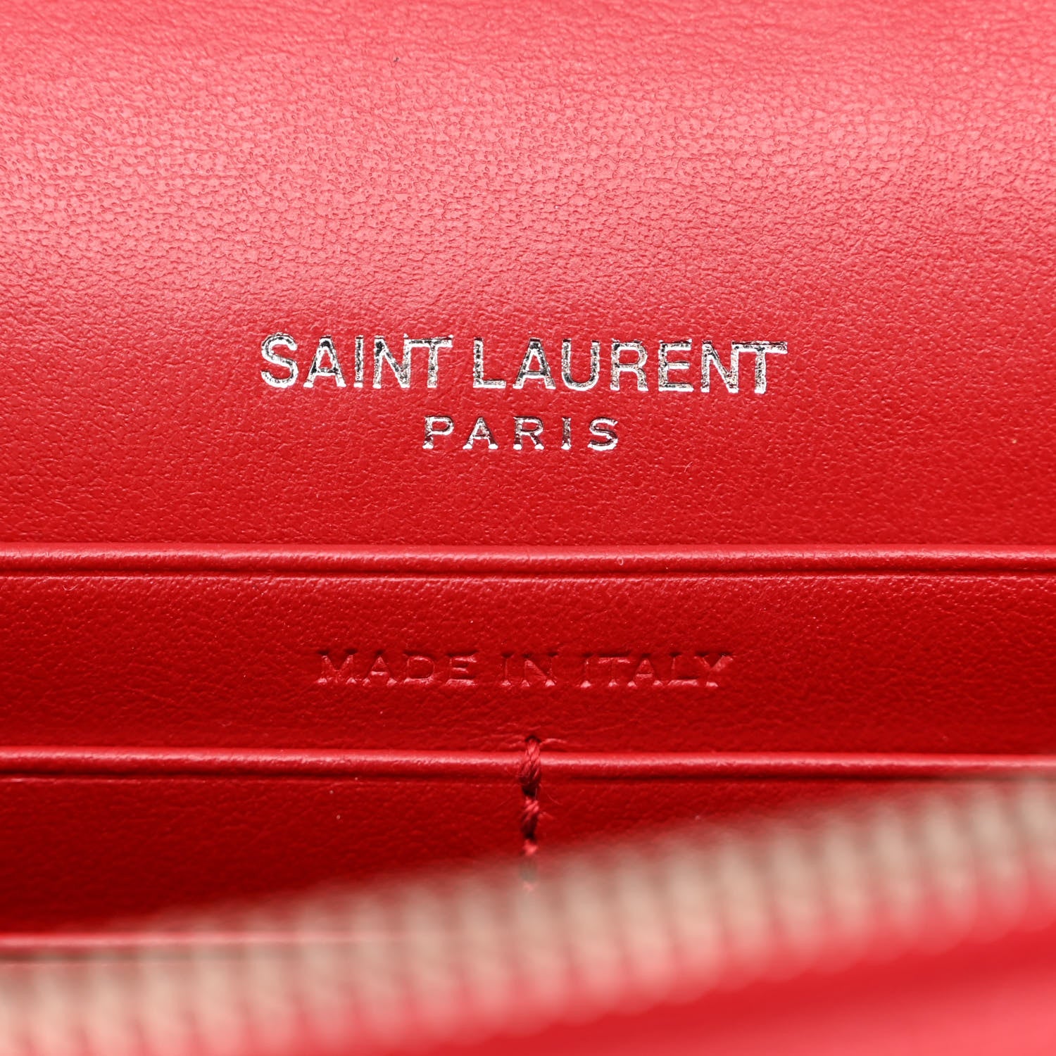 Saint Laurent Calfskin Crocodile Embossed Kate Monogram Tassel Chain Wallet Red 6 of 11