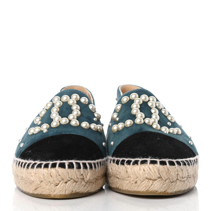 Chanel Suede Pearl CC Espadrilles 36 Teal 3 of 18
