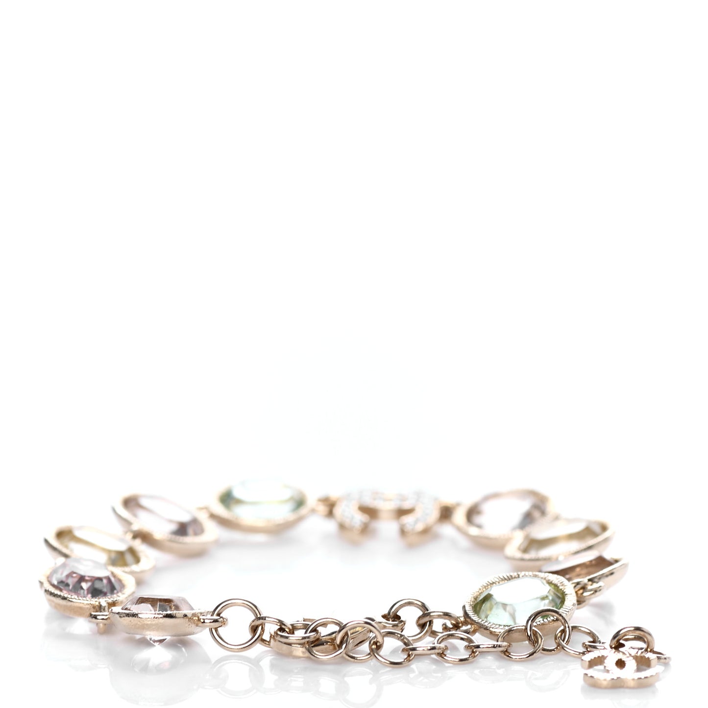 Metal Glass Crystal Strass Pearl CC Chain Bracelet Gold Multicolor Pearly White