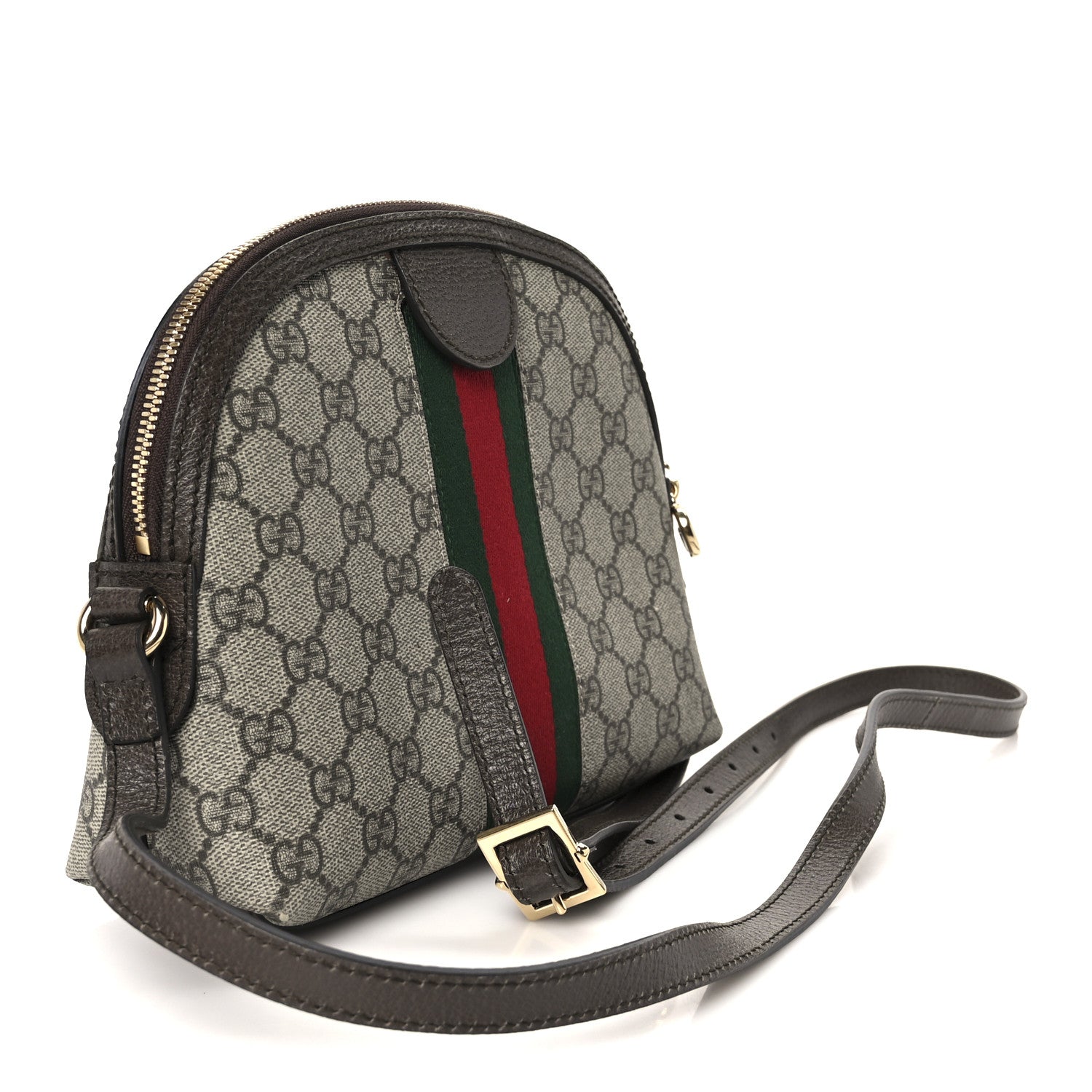 Gucci GG Supreme Monogram Textured Dollar Calfskin Web Small Ophidia Dome Shoulder Bag Beige Ebony New Acero 3 of 13