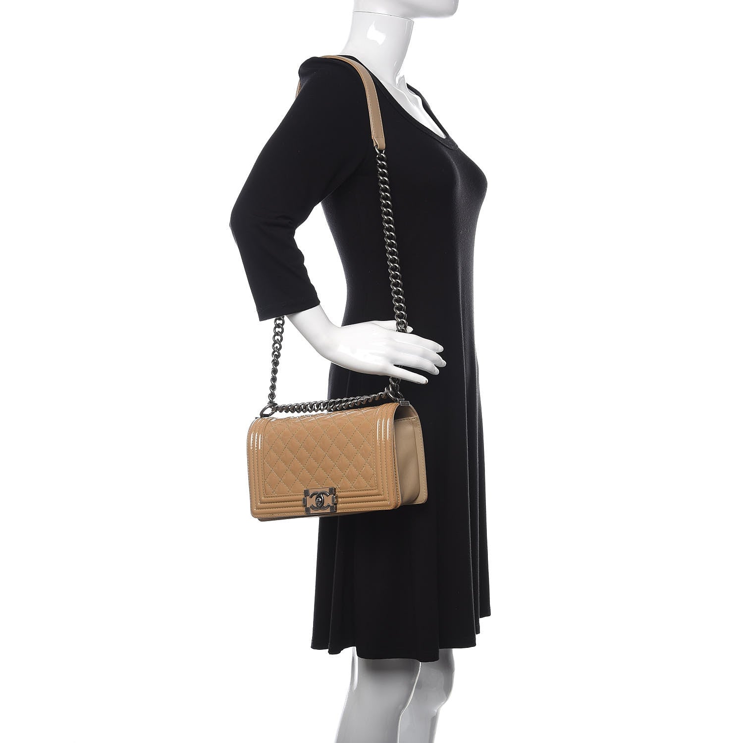 Chanel Patent Calfskin Enamel Quilted Medium Boy Flap Beige 3 of 12