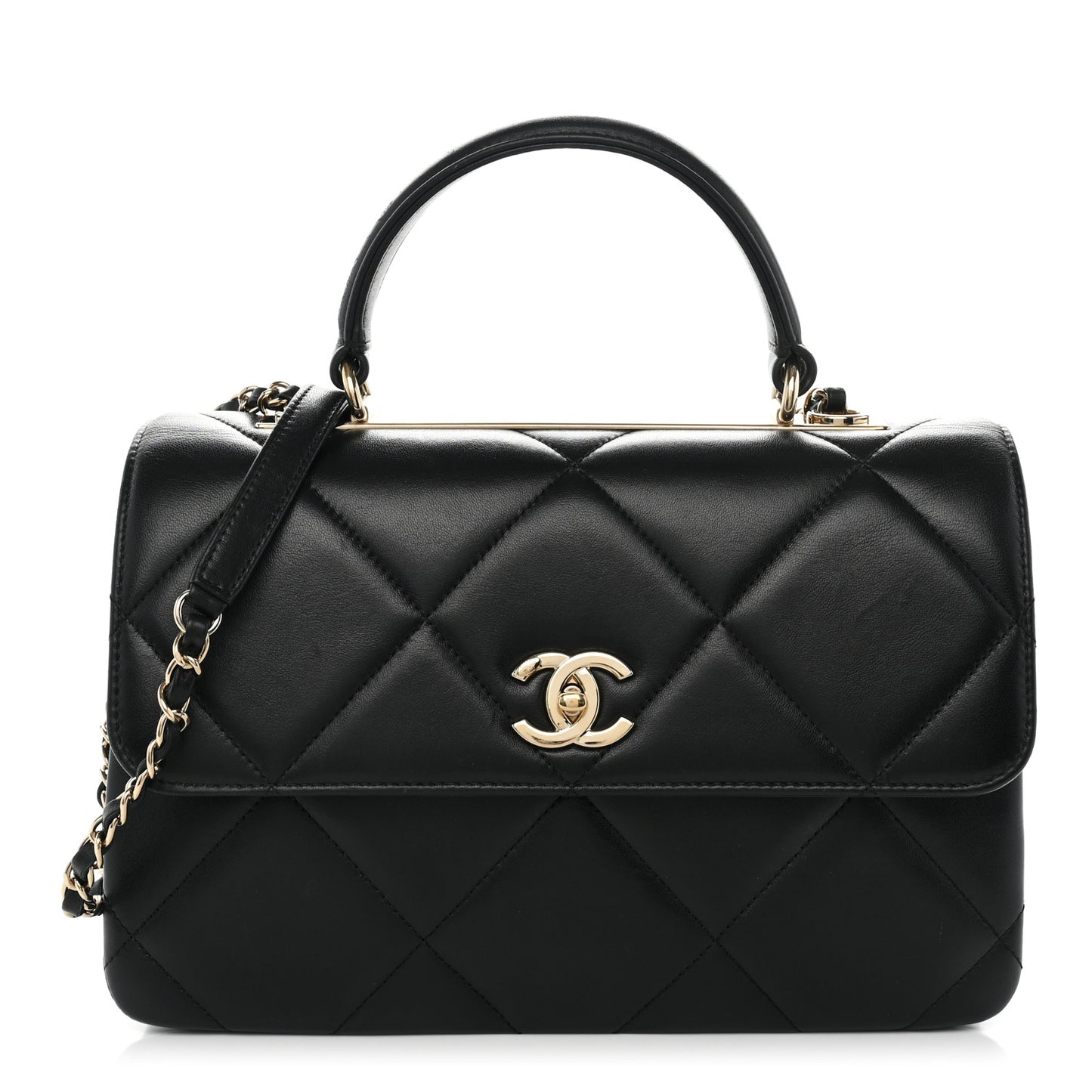 Lambskin Quilted Medium Trendy CC Flap Dual Handle Bag Black