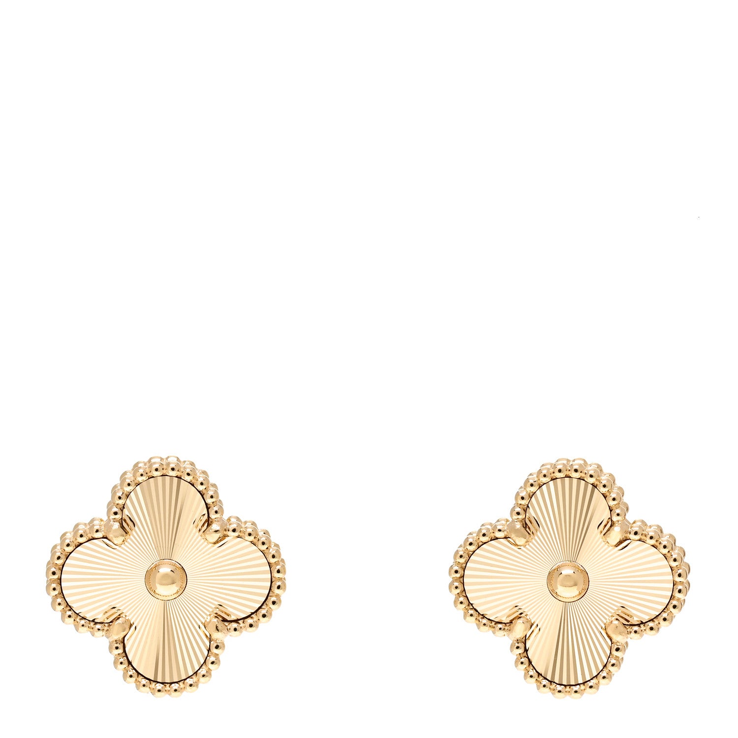 Van Cleef & Arpels 18K Yellow Gold Guilloche Vintage Alhambra Earrings 1 of 5