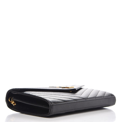 Saint Laurent Grain De Poudre Matelasse Chevron Monogram Chain Wallet Black 4 of 7