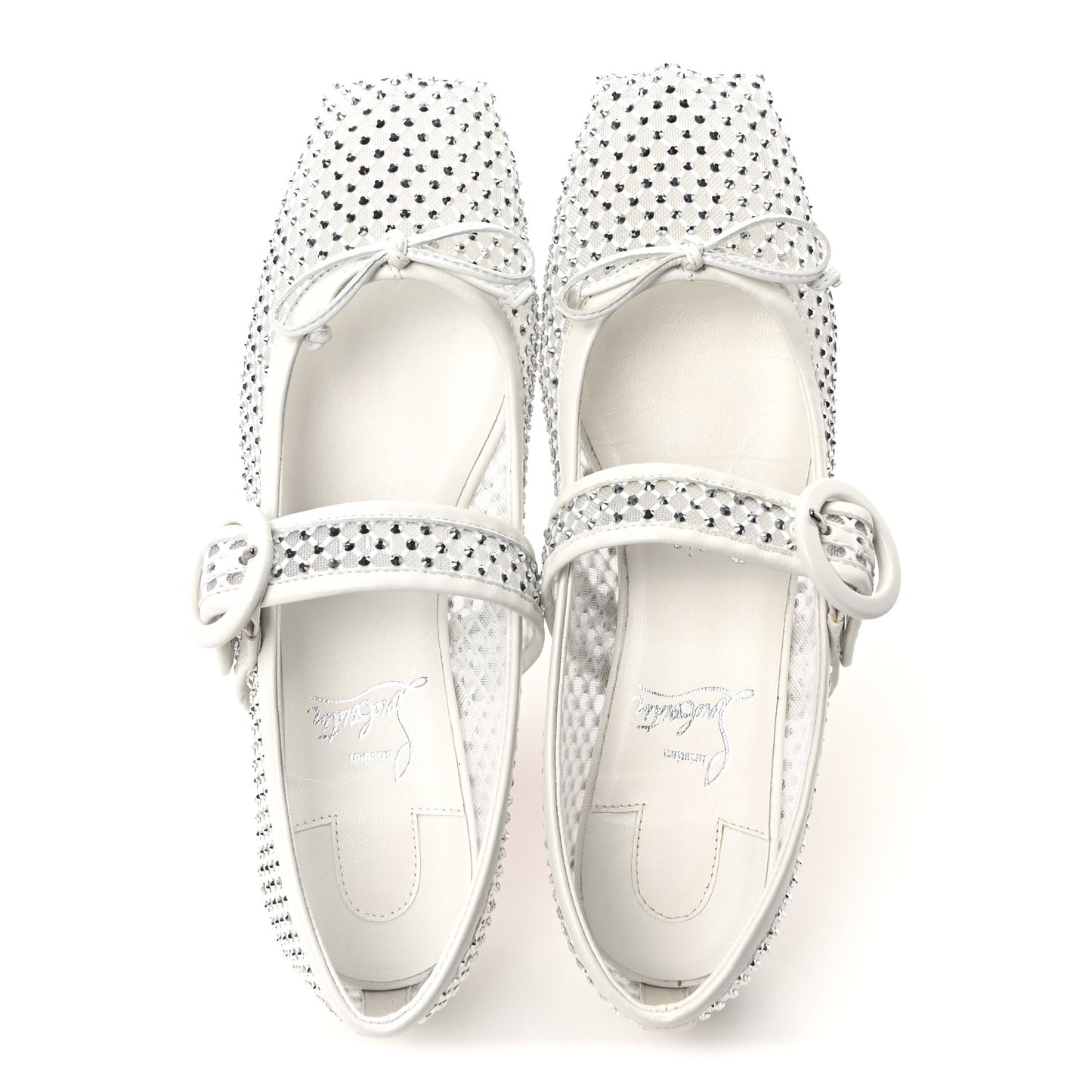 Crystal Mamastrapitina Strass Mesh Ballerina Flats 37 White