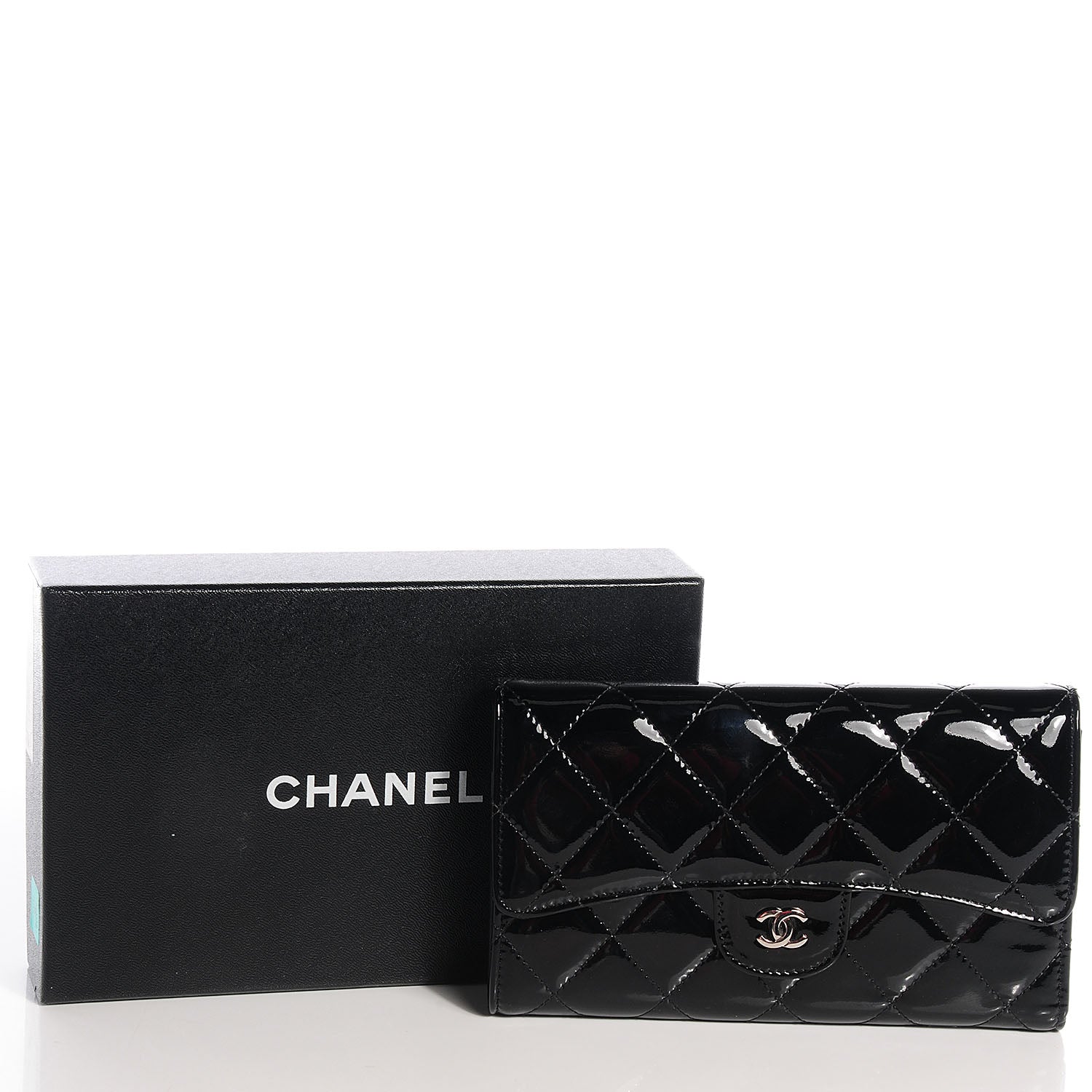 Chanel Patent Quilted Large Flap Wallet Black 5 of 8