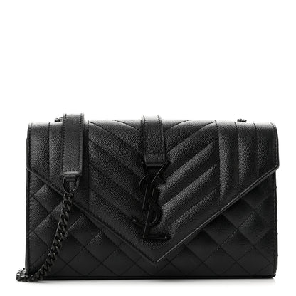 Saint Laurent Grain De Poudre Textured Mixed Matelasse Triquilt Small Monogram Monochrome Satchel Black 1 of 10